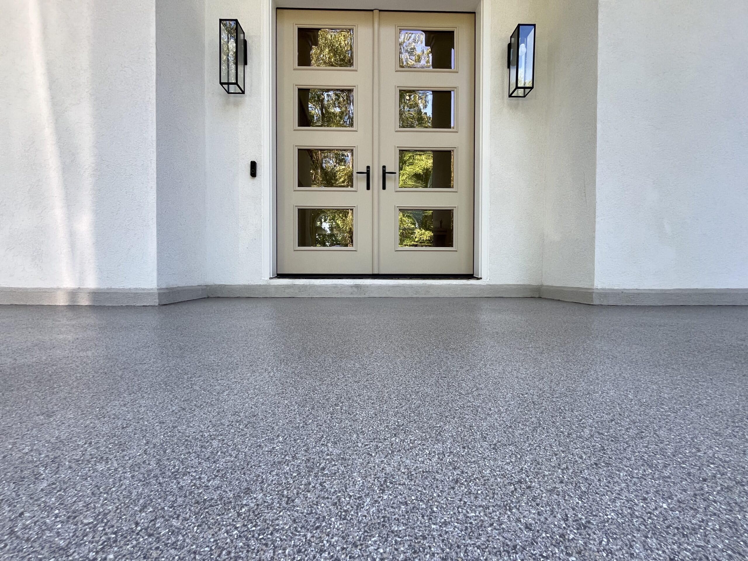 Decorative flake epoxy garage floor in the Conejo Valley