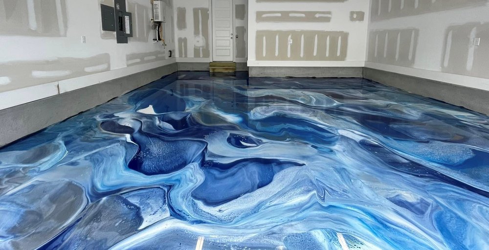 Metallic epoxy floor finish in a Thousand Oaks home